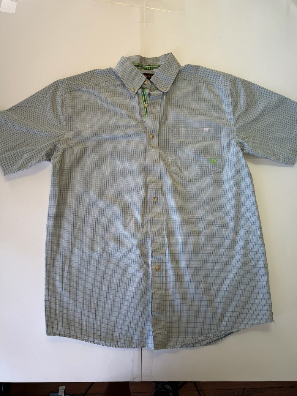 Ariat Light Blue and Green Short-Sleeve Button-Down Shirt